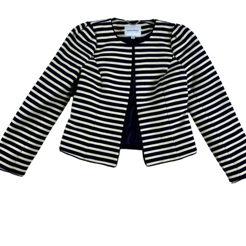 2/$30 NWT Banana Republic Blazer Sz 2 Blue Cream Cotton Blend Office‎ Work